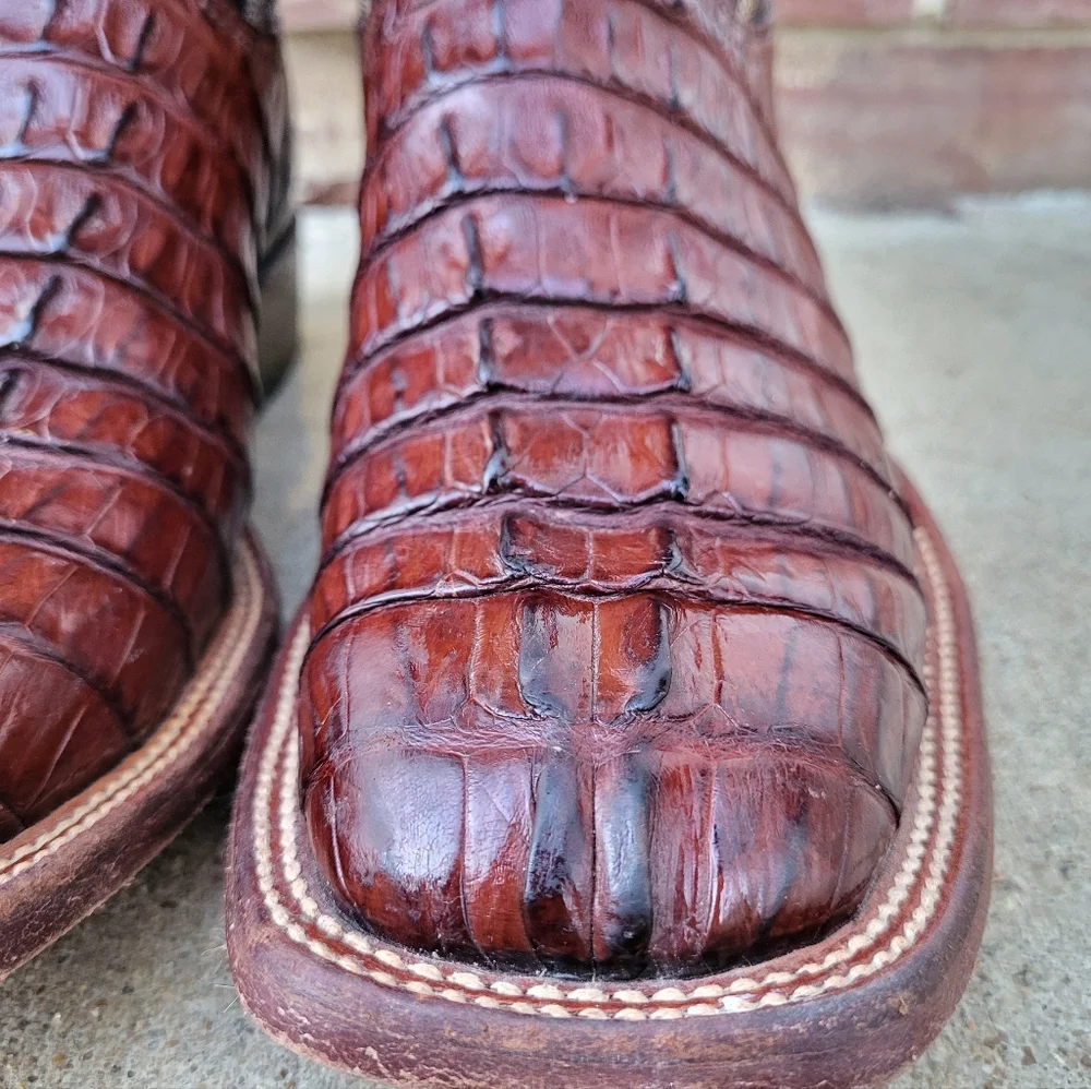 Lucchese Brown Crocodile Toe Western Boots with Dark Brown Shaft